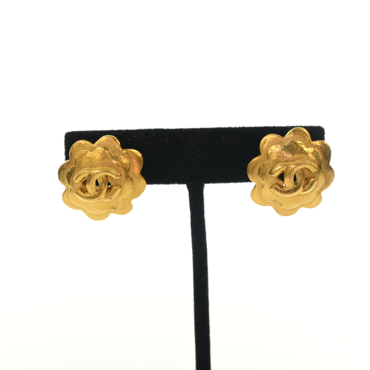 Chanel Vintage Camellia CC Clip On Earrings