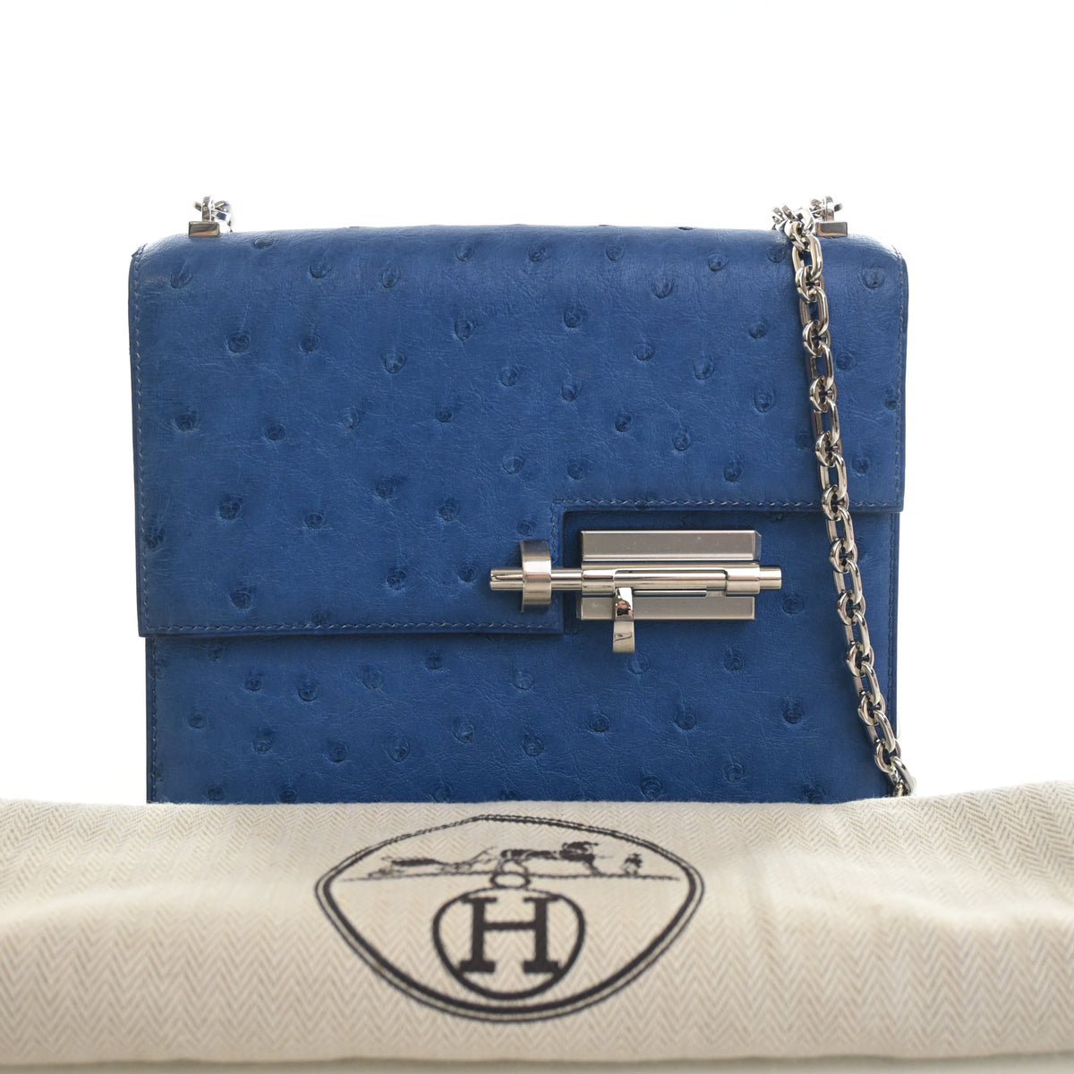 Hermes Bleuet Ostrich Mini Verrou Chain, photo 13 of 13