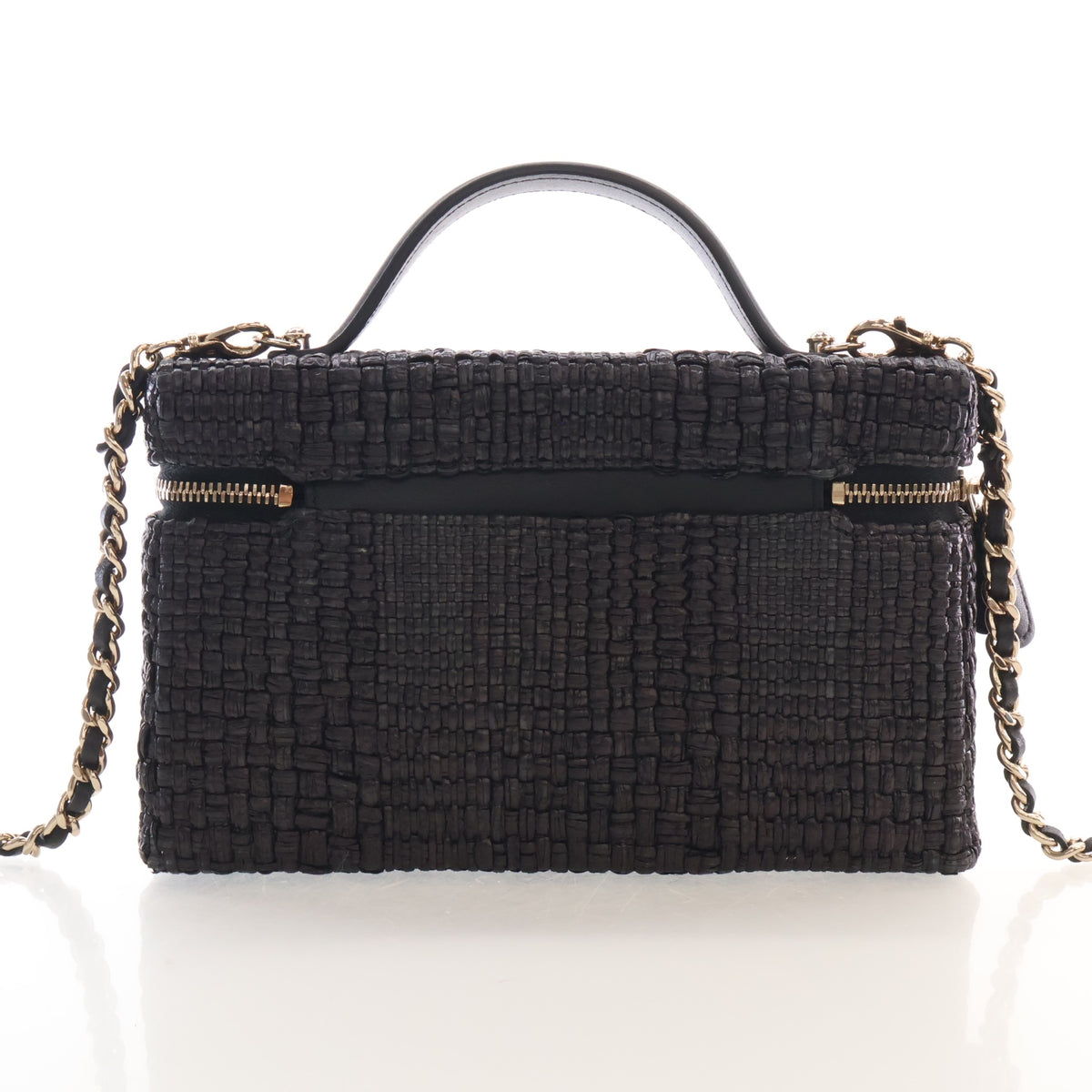 Pre-Owned Chanel Top Handle Small Raffia Slim Vanity With Chain, back view
