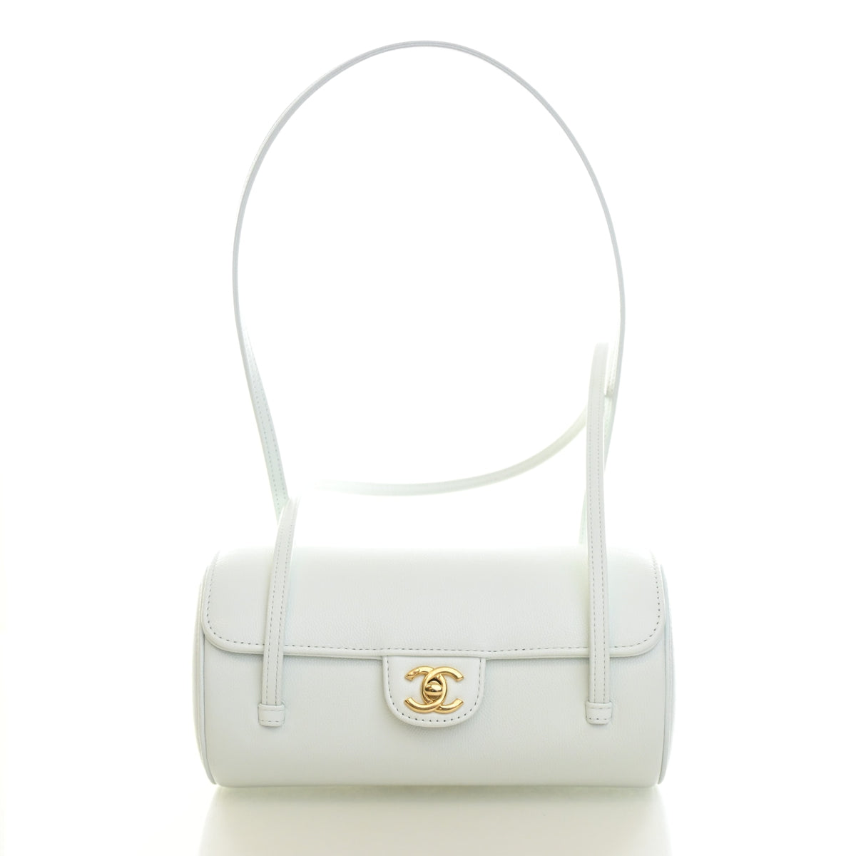 Pre-Owned Chanel Mini Caviar Leather Preppy Coco Bowling Bag, front view, authenticated at Luxe Du Jour