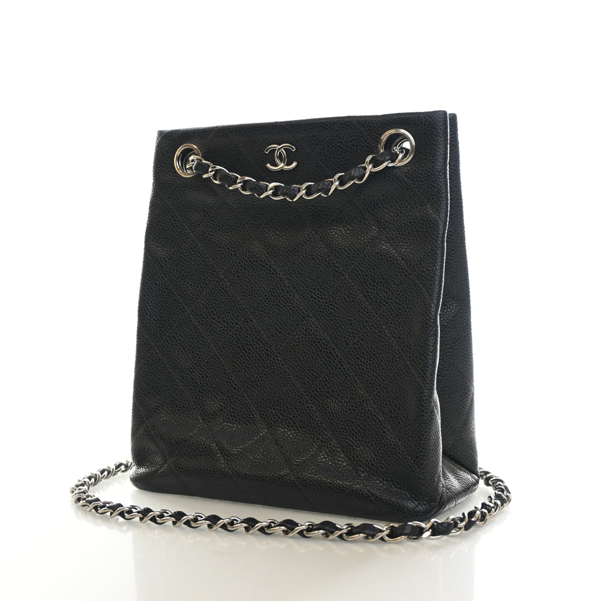 Vintage Chanel Tote Bag Caviar Leather Bucket, front view