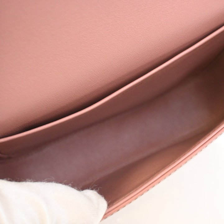 Pre-Owned Celine Flap Bag Nano Shiny Calfskin Triomphe, open interior with lining