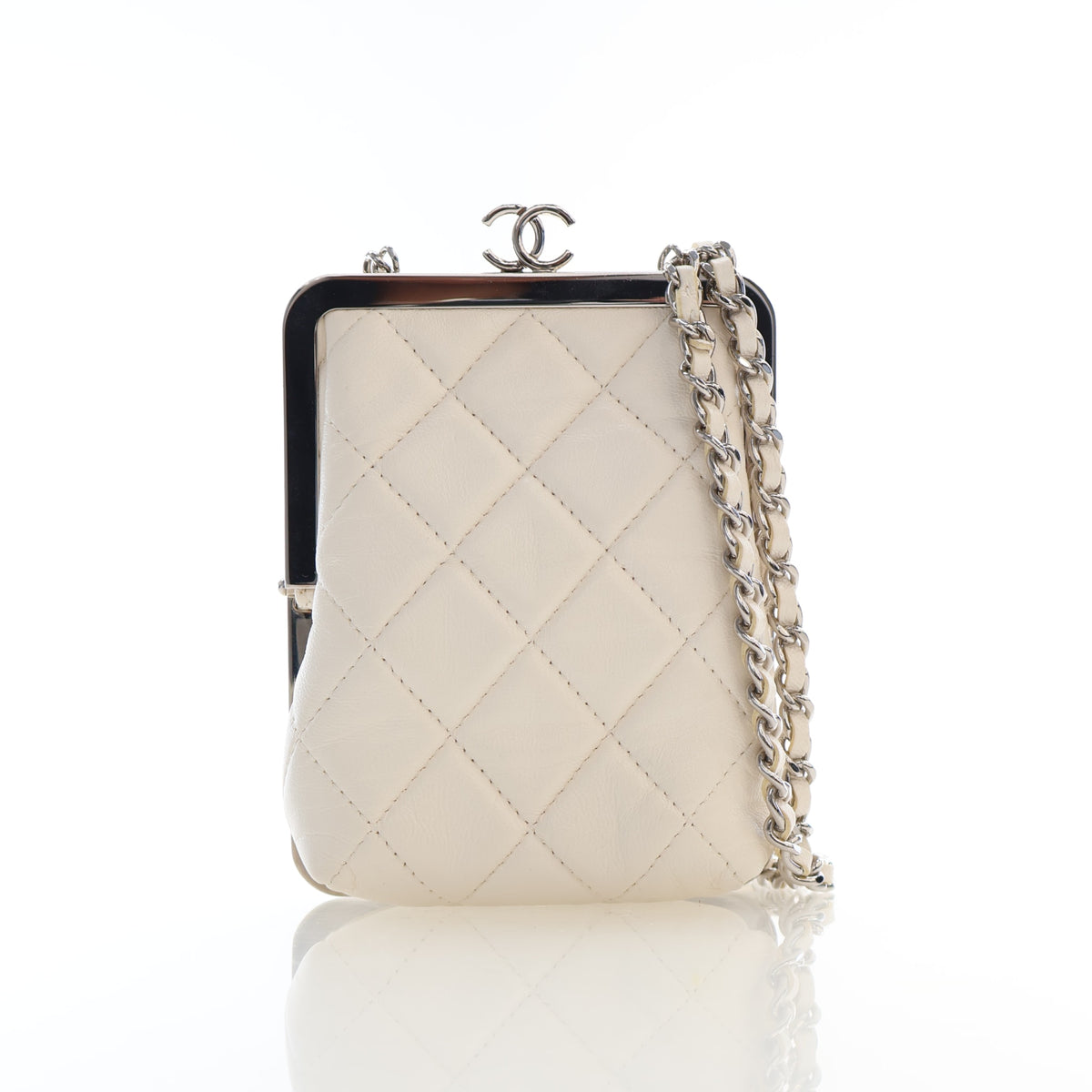 Chanel Small Crinkled Calfskin Acrylic CC Kiss-Lock Clutch With Chain, photo 1 of 17