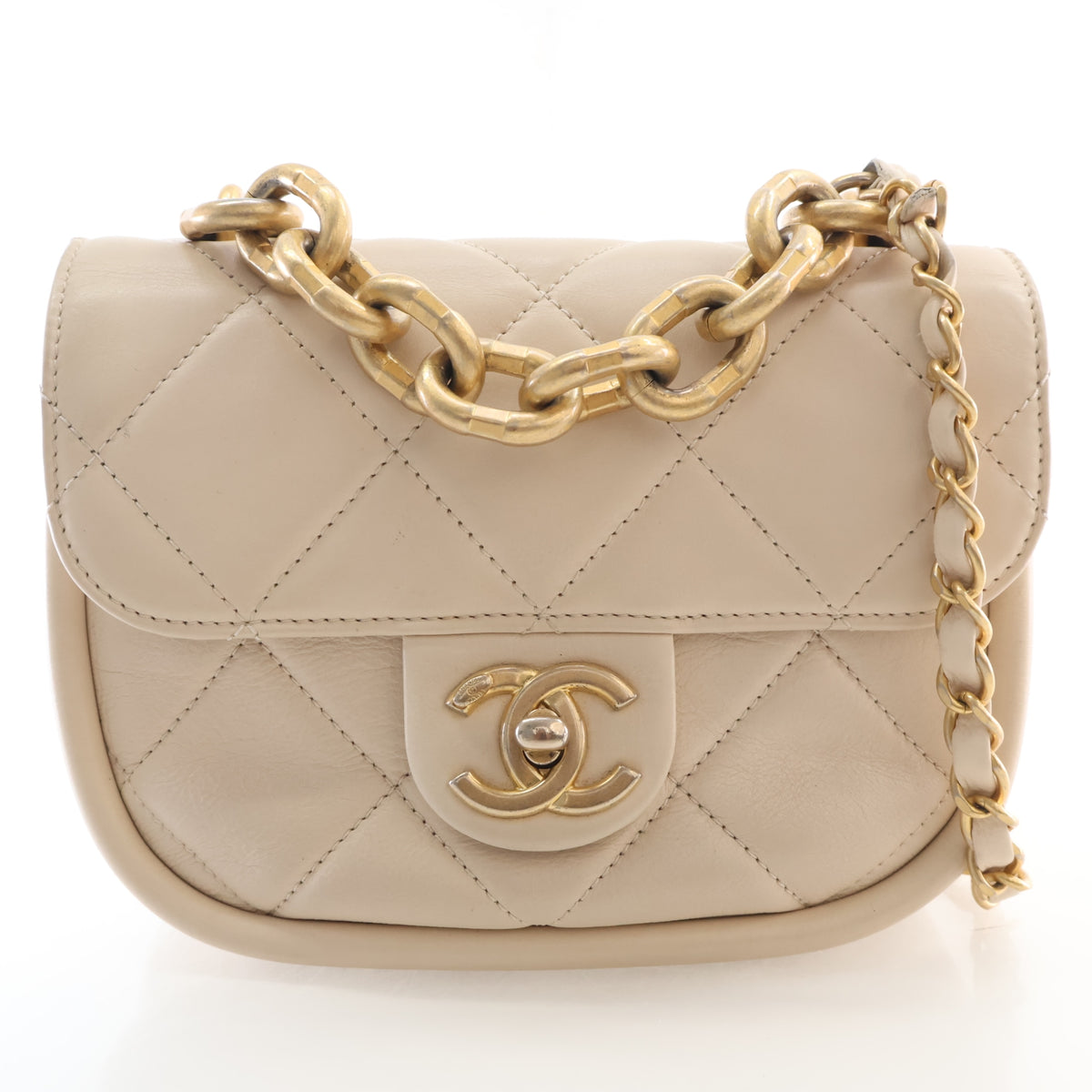 Pre-Owned Chanel Flap Bag Small Lambskin, front view, authenticated at Luxe Du Jour