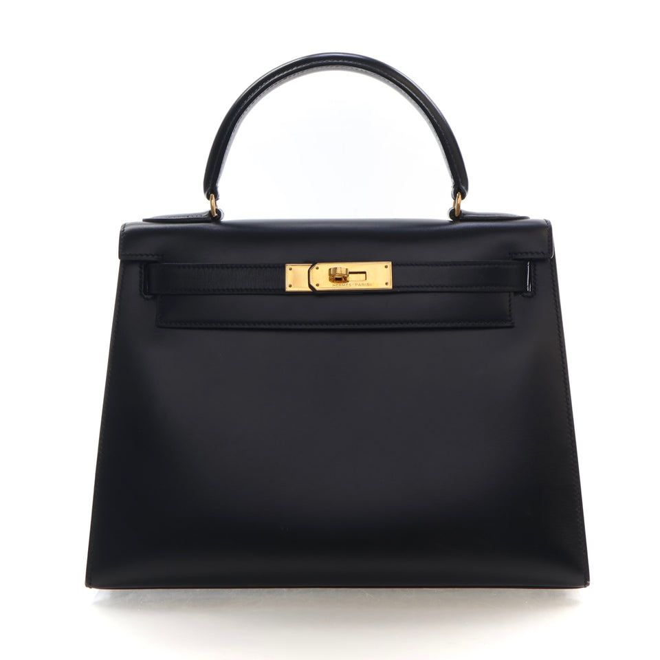 Hermes Vintage Noir Box Calf Kelly 28