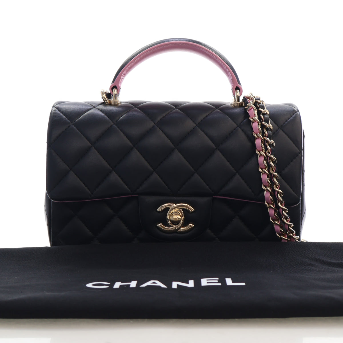 Pre-Owned Chanel Classic Flap Mini Lambskin Rectangular Top Handle Bag, front view, photo 19 of 19