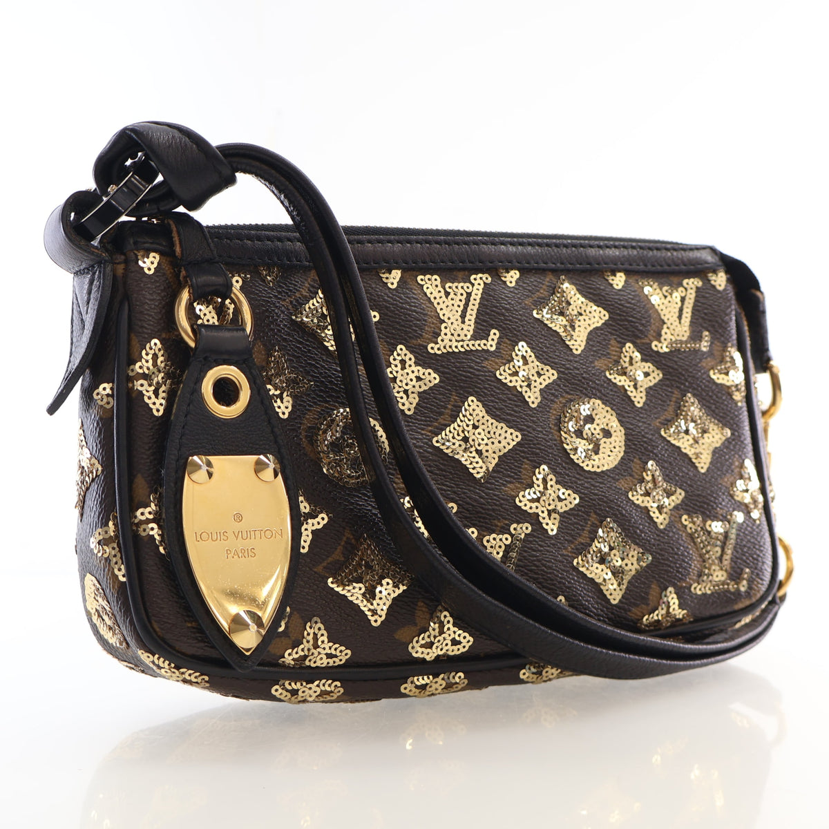 Pre-Owned Louis Vuitton Pochette Sequin Monogram Accessoires, side profile, authenticated at Luxe Du Jour
