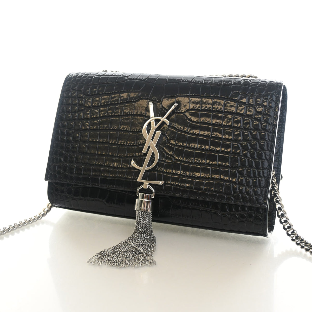 Pre-Owned Saint Laurent Small Crocodile Leather Embossed Leather Kate Tassle Bag, front view, photo 3 of 13