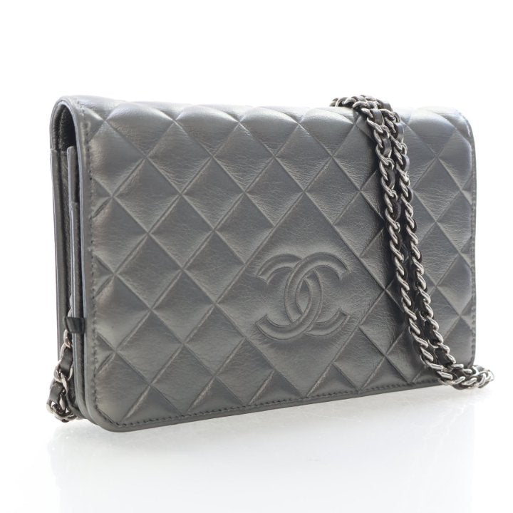 Chanel Calfskin Metallic Quilted CC Embossed Wallet On Chain (WOC)