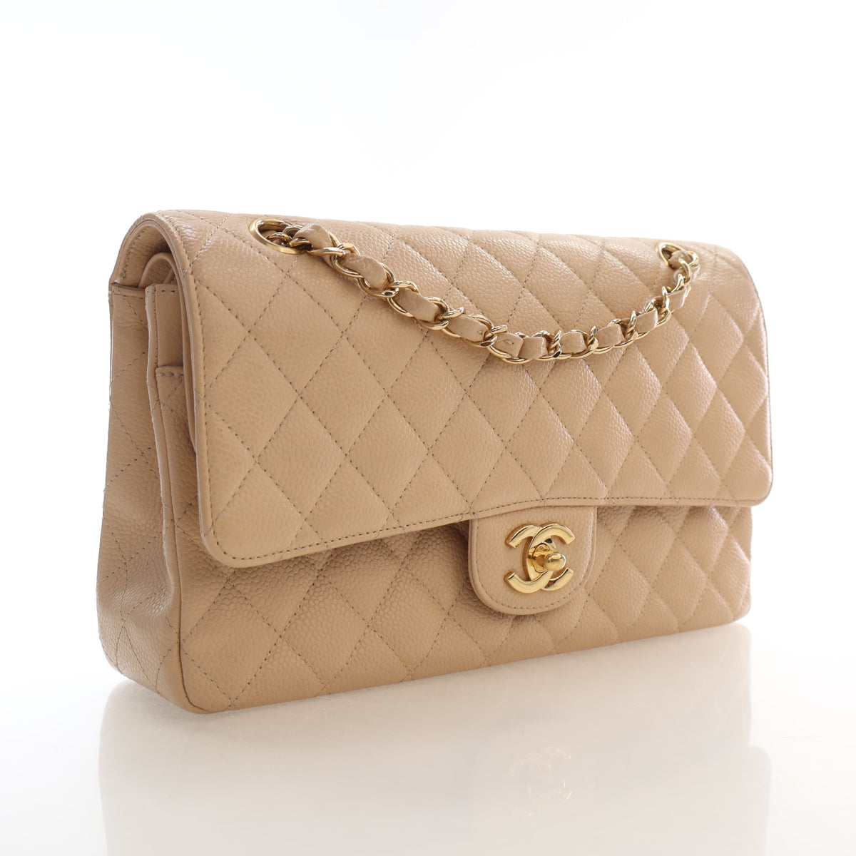 Pre-Owned Chanel Classic Double Flap Medium Caviar Leather Bag, three-quarter view, photo 2 of 20