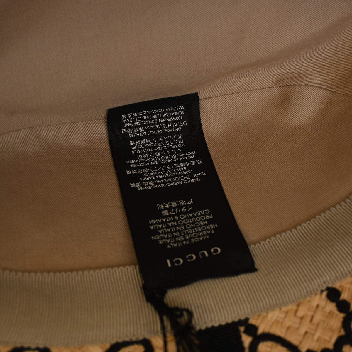 Pre-Owned Gucci Hat Raffia Elaphe Interlocking GG Fedora, interior label and date code