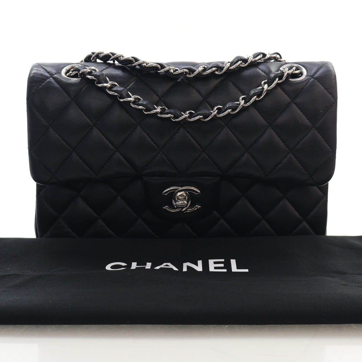 Pre-Owned Chanel Classic Double Flap Small Lambskin Bag, flat lay