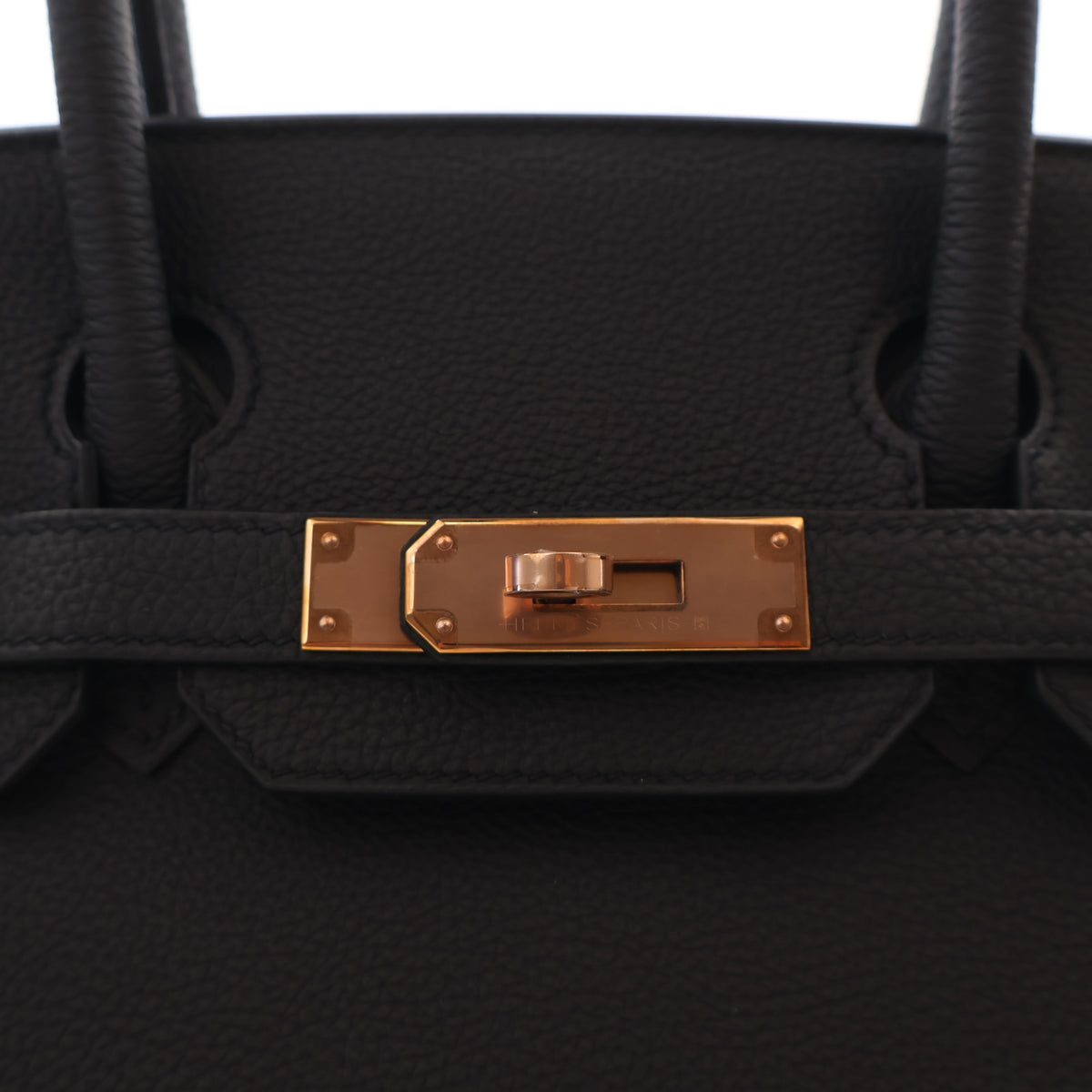 Pre-Owned Hermès Birkin 30 Noir Togo Leather, gold hardware close-up