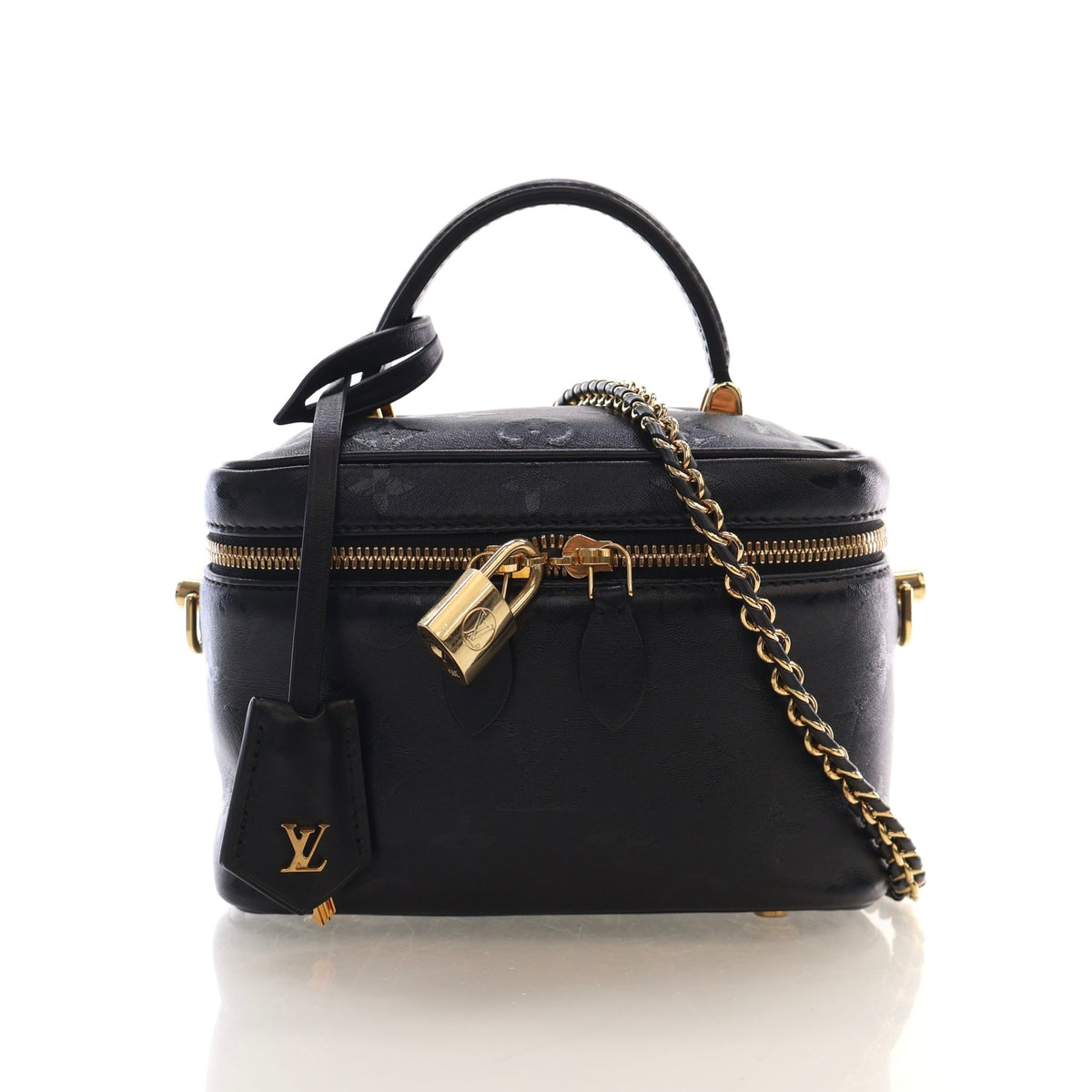 Pre-Owned Louis Vuitton Vanity PM Monogram Embossed Lambskin, front view, authenticated at Luxe Du Jour