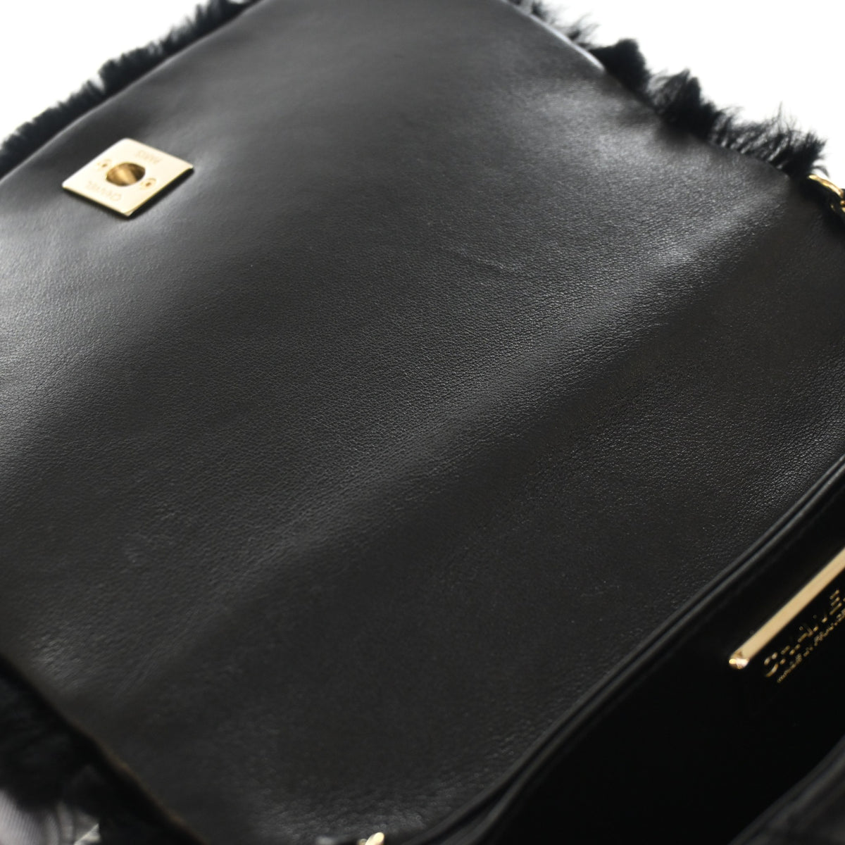 Pre-Owned Chanel Top Handle Shearling Oryalg Flap Bag, open interior
