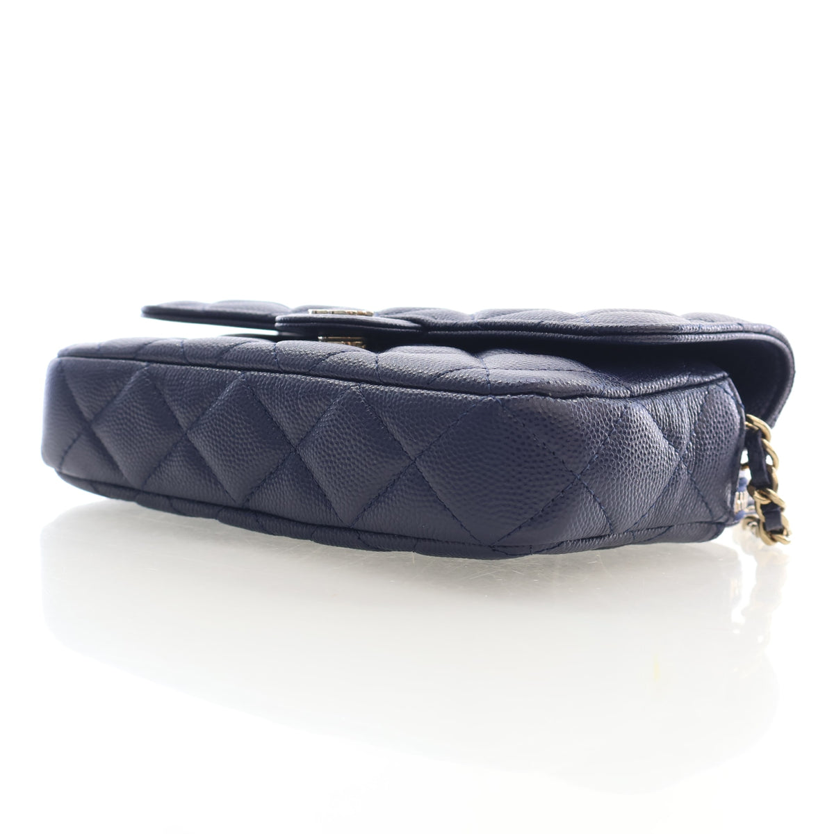Pre-Owned Chanel Classic Flap Caviar Leather Phone Bag With Chain, side view