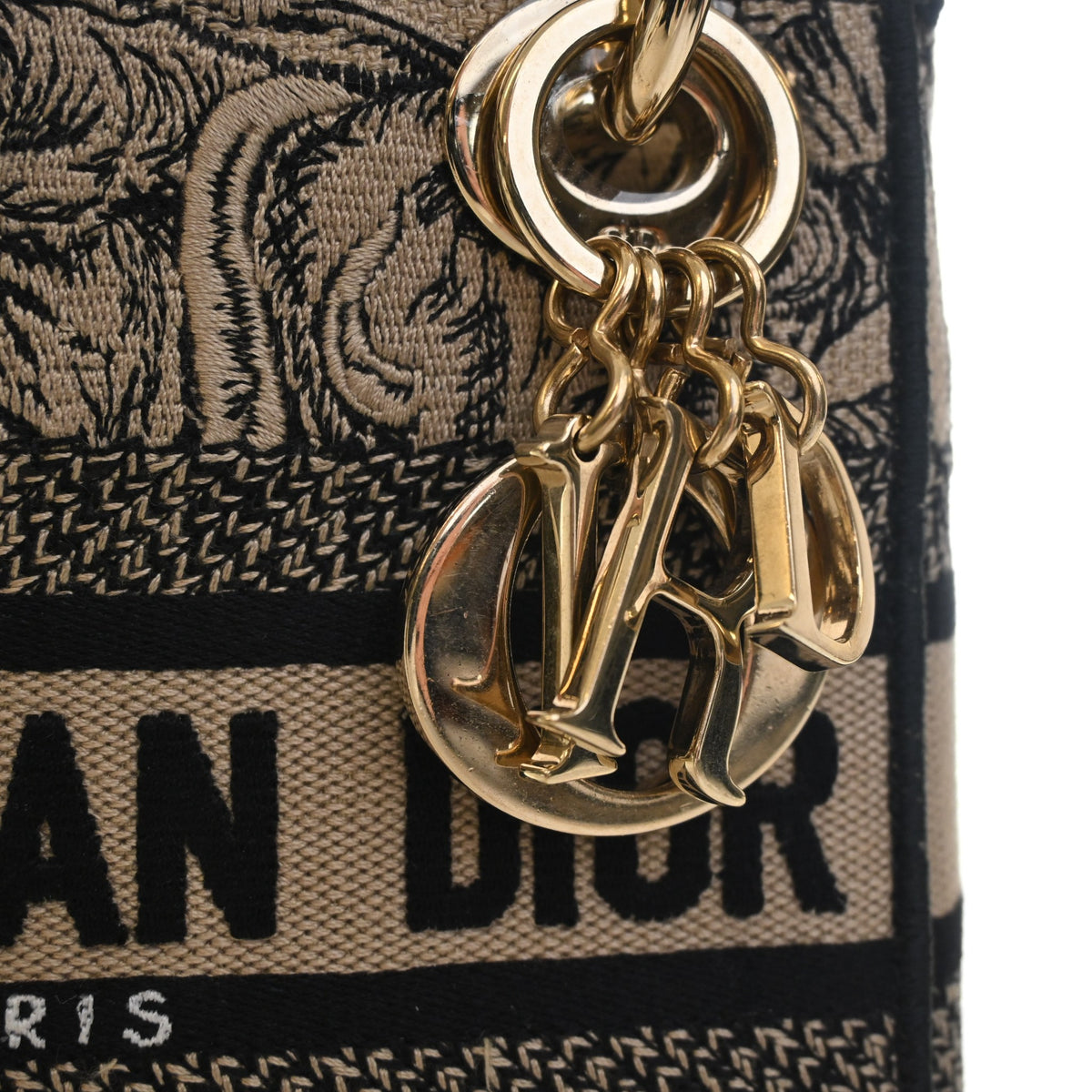 Pre-Owned Christian Dior Mini Toile De Jouy Lady D-lite, gold hardware close-up