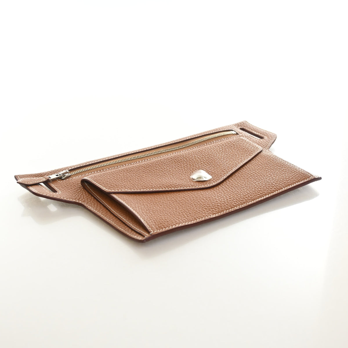 Pre-Owned Hermès Gold Clemence Leather Gold Waist Pouch, flat lay