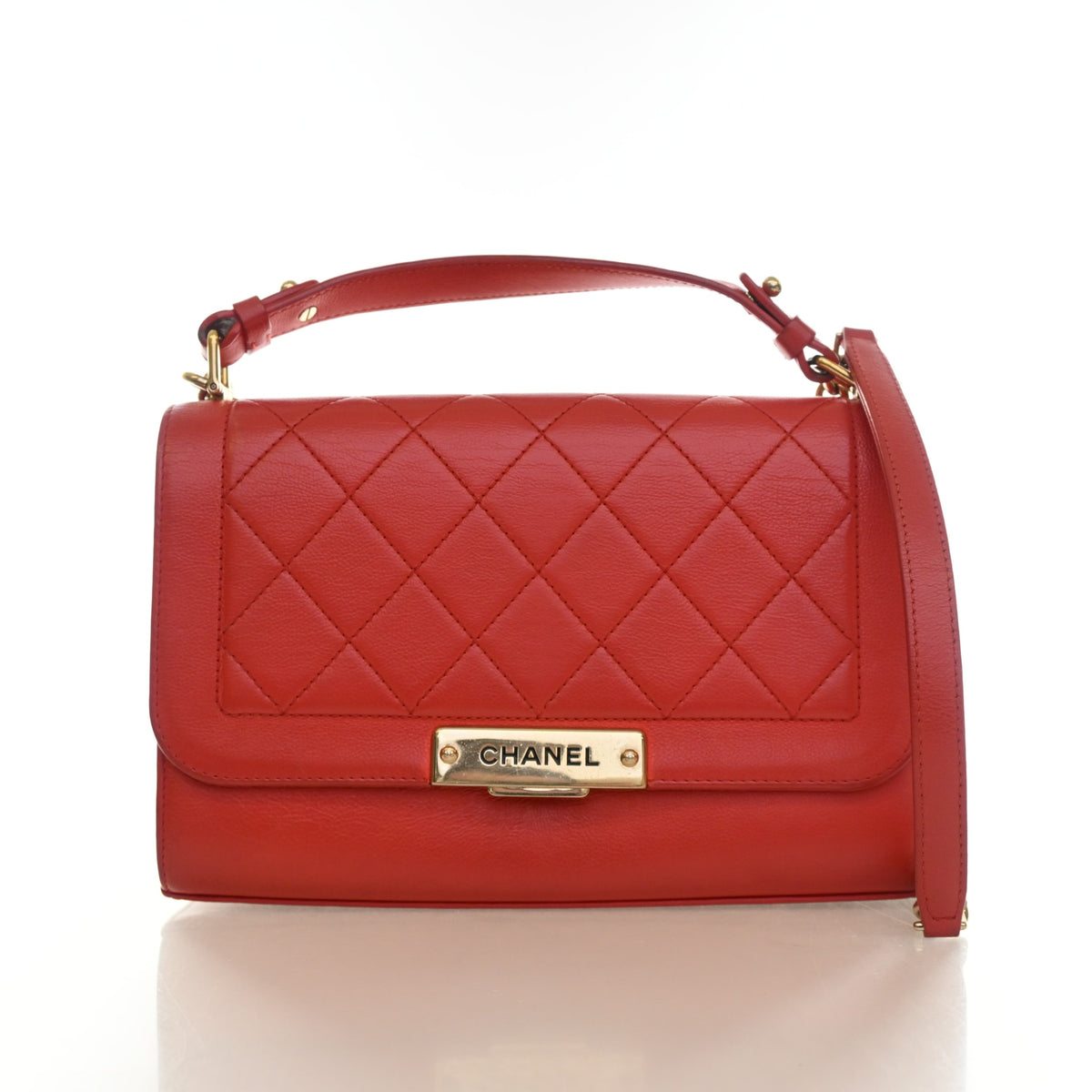 Pre-Owned Chanel Flap Bag Medium Calfskin Label Click, front view, authenticated at Luxe Du Jour