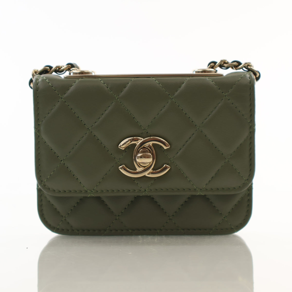 Pre-Owned Chanel Wallet On Chain Mini Lambskin CC Trendy WOC, front view, authenticated at Luxe Du Jour
