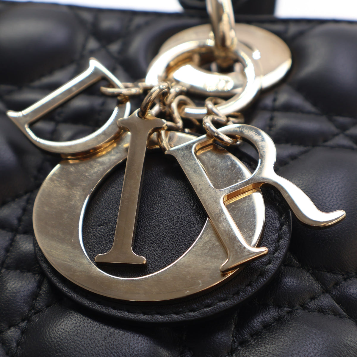 Pre-Owned Christian Dior Lady Dior Small Lambskin My Abcdior, gold hardware close-up, photo 5 of 19