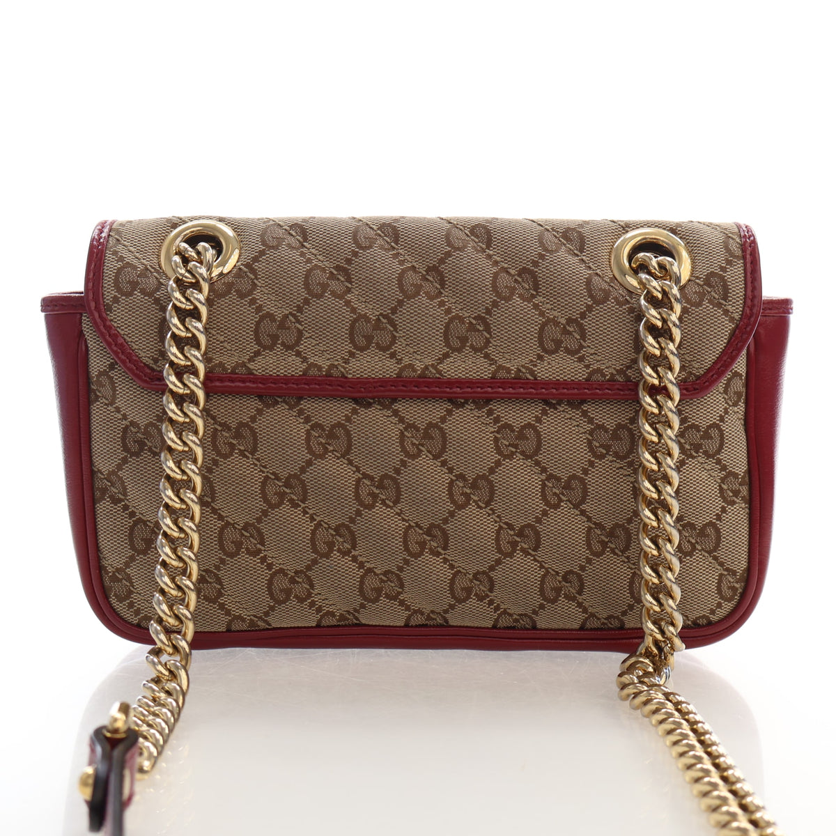 Pre-Owned Gucci Flap Bag Small GG Canvas Marmont, front view