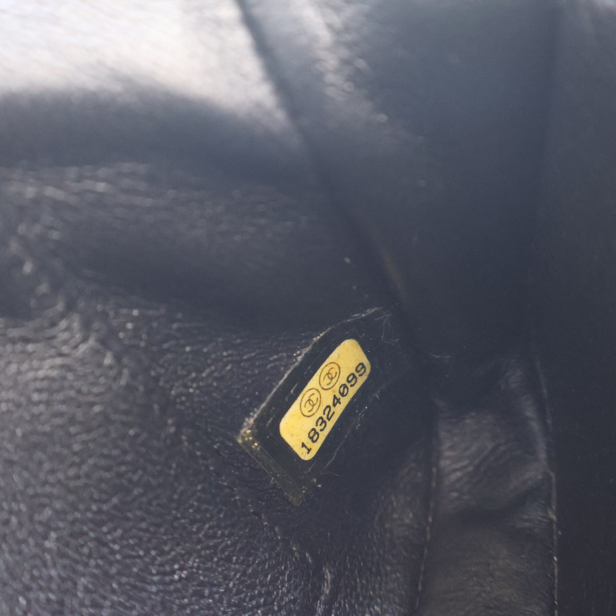 Pre-Owned Chanel Classic Flap Mini Extra Patent Leather Rectangular Bag, interior label and date code