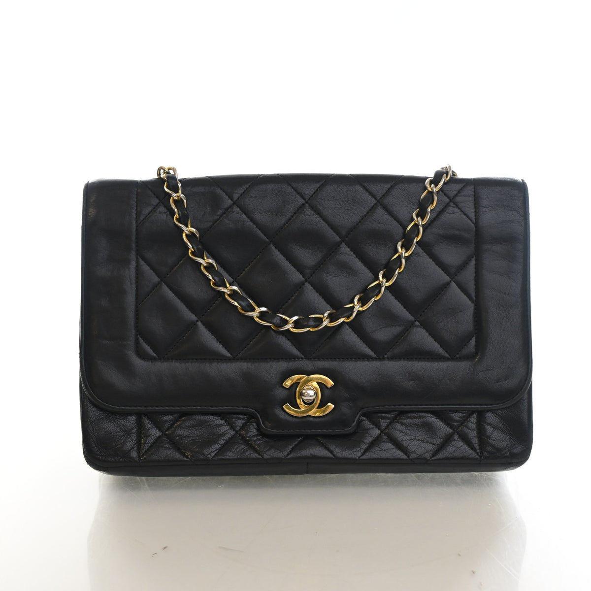 Vintage Chanel Flap Bag Lambskin Diana, front view, authenticated at Luxe Du Jour