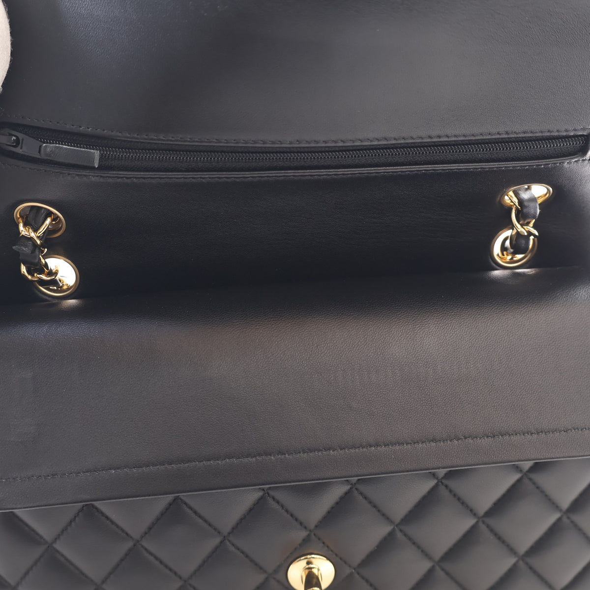 Pre-Owned Chanel Classic Double Flap Medium Lambskin Bag, open interior with lining, photo 13 of 20