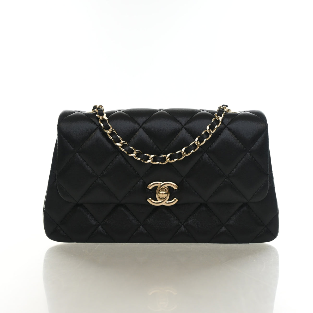 Pre-Owned Chanel Flap Bag Mini Lambskin Chain, front view, authenticated at Luxe Du Jour
