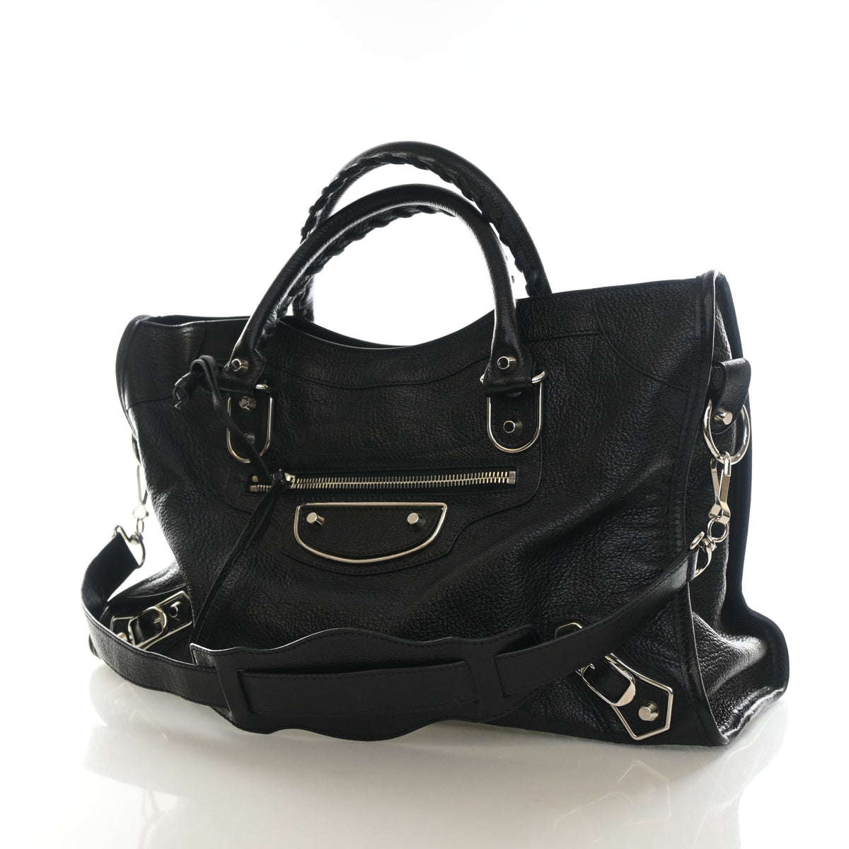 Pre-Owned Balenciaga Medium Goatskin Metallic Edge City Bag, three-quarter view