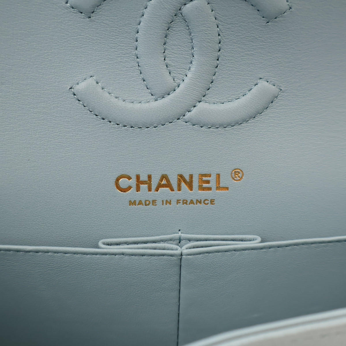 Pre-Owned Chanel Classic Double Flap Small Caviar Leather Bag, gold embossed logo detail, photo 15 of 17