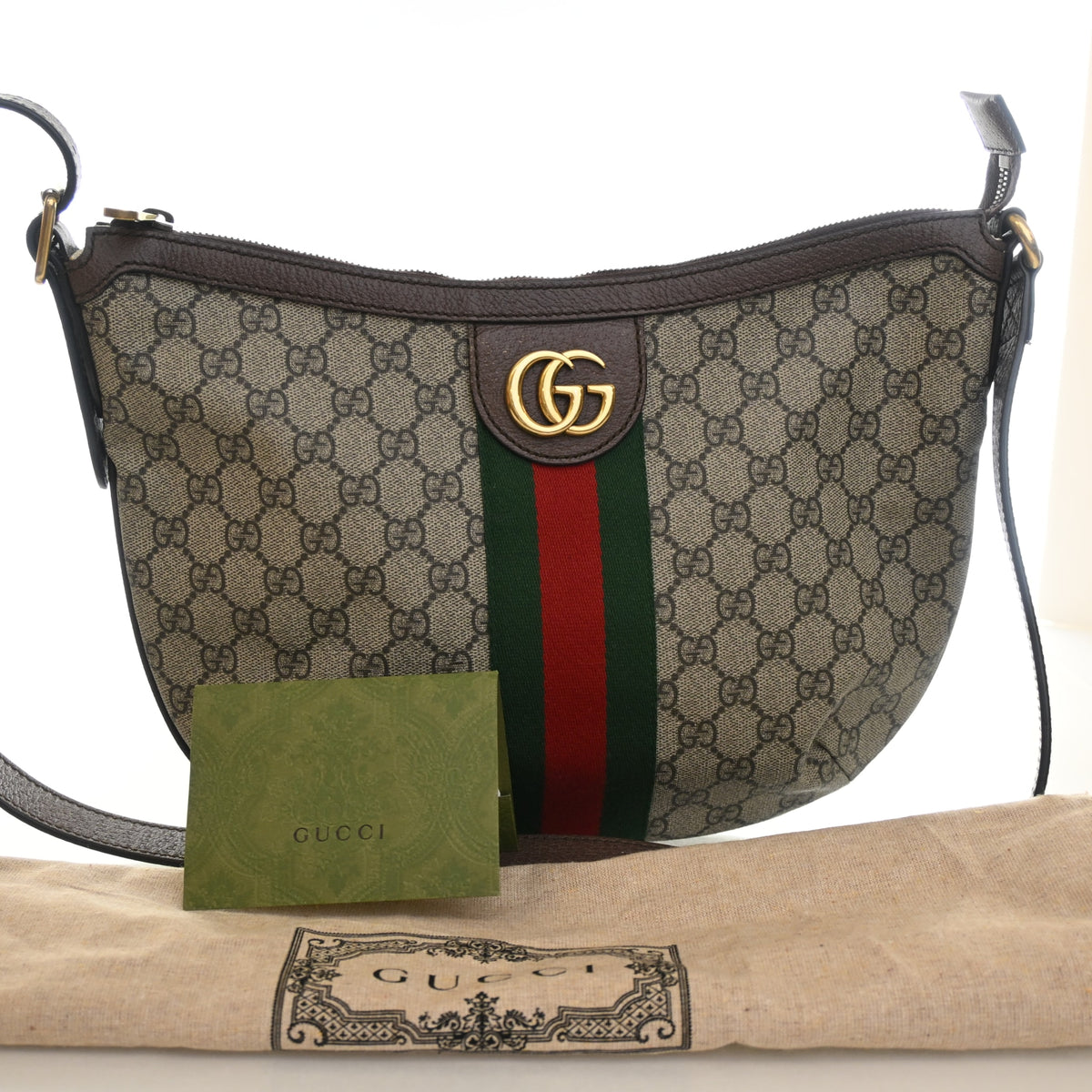 Pre-Owned Gucci Small GG Supreme Half Moon Hobi Bag, front view, photo 15 of 15