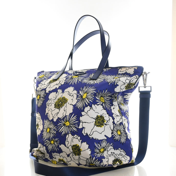 Prada Medium Nylon Floral Shopper Tote Bag