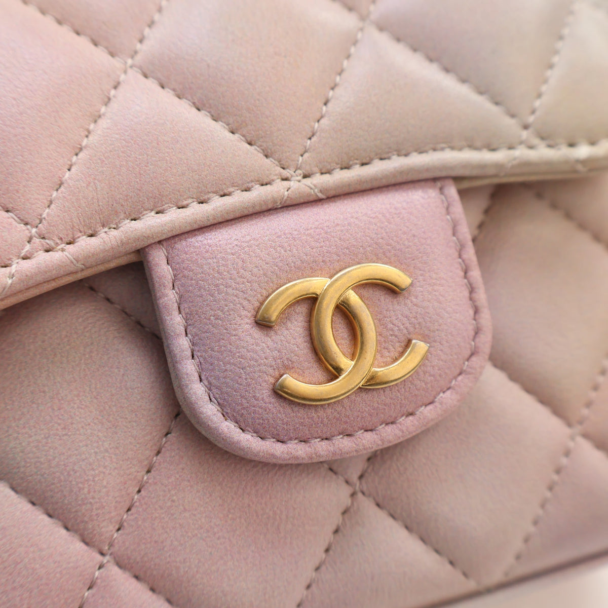 Pre-Owned Chanel Top Handle Mini Lambskin Flap Bag, gold embossed logo detail