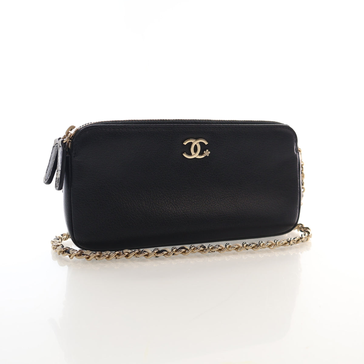 Pre-Owned Chanel Wallet On Chain Calfskin Double Zip WOC, front view