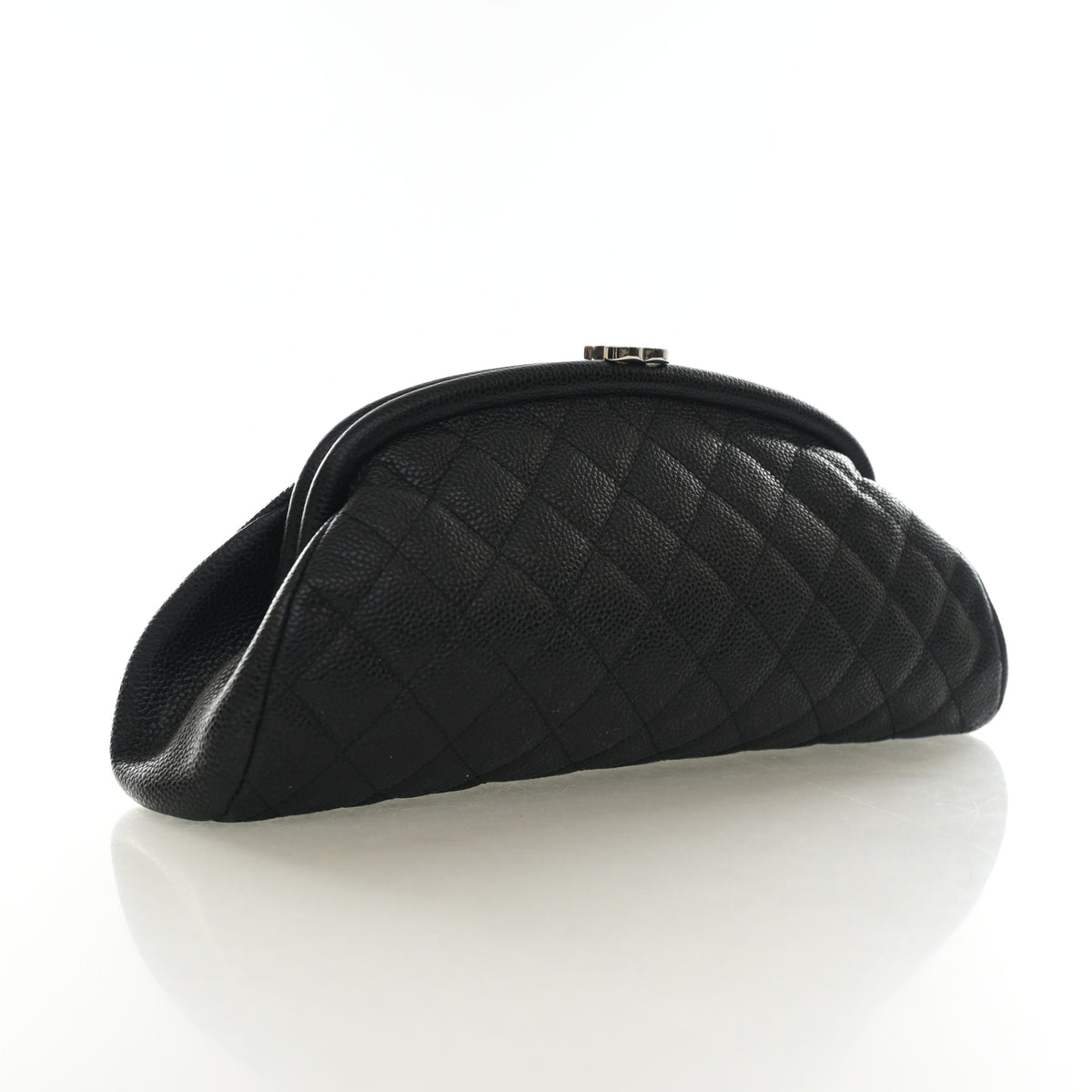 Pre-Owned Chanel Clutch Caviar Leather Timeless, three-quarter view, authenticated at Luxe Du Jour
