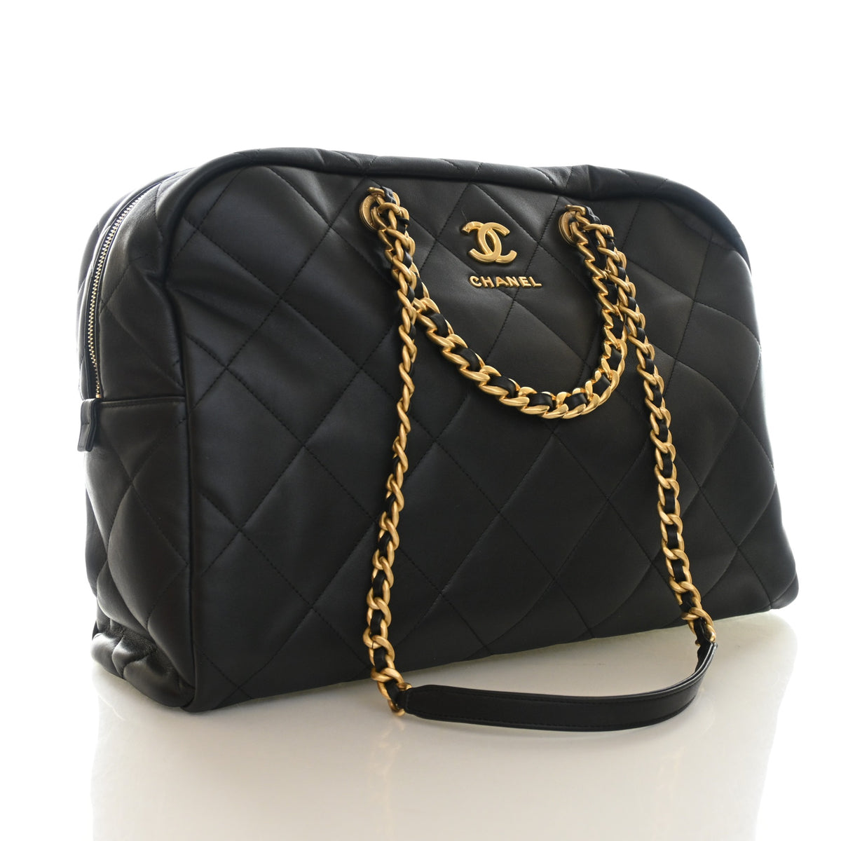 Pre-Owned Chanel Maxi Calfskin Travel Bowling Bag, three-quarter view