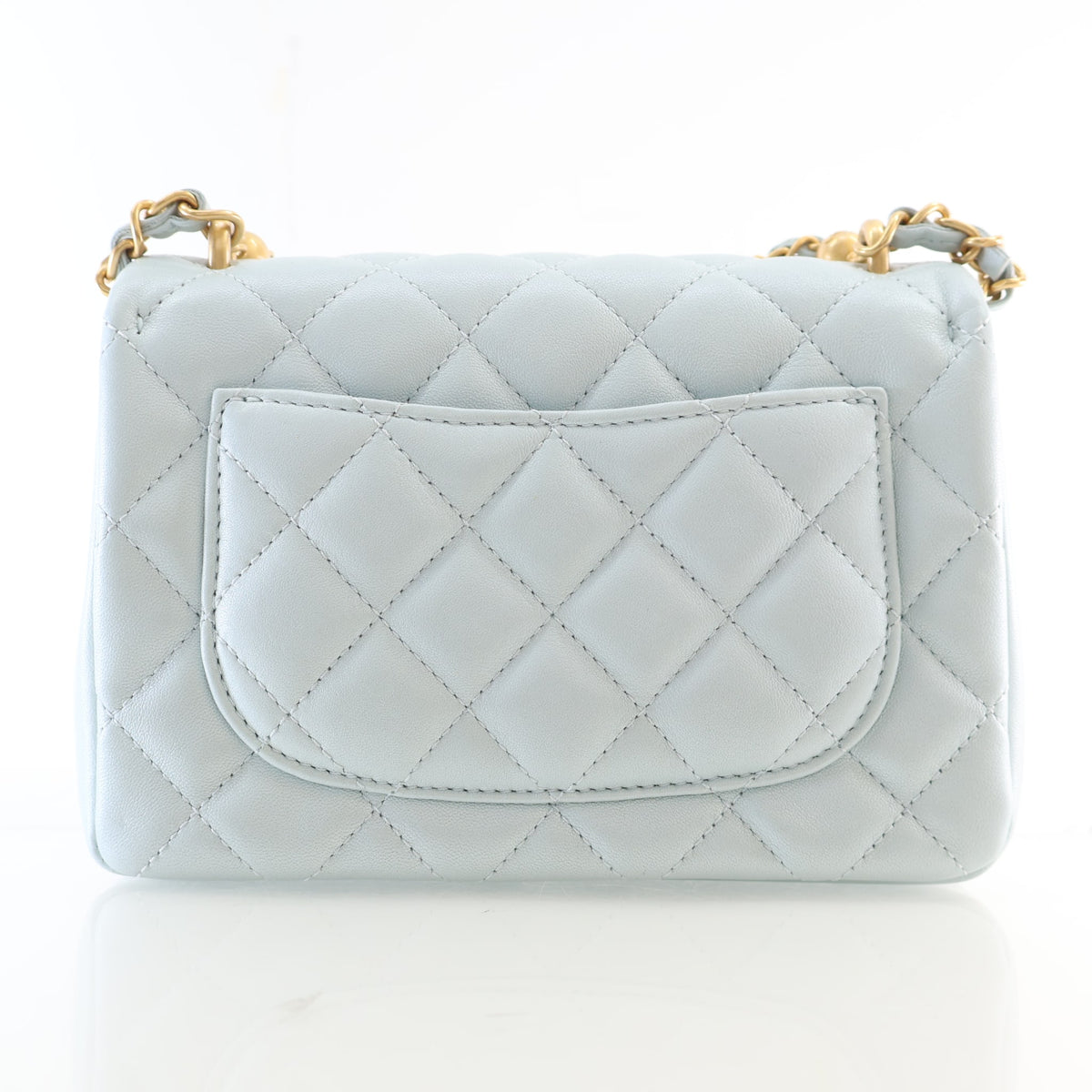 Pre-Owned Chanel Flap Bag Mini Lambskin Pearl Twist Square, back view