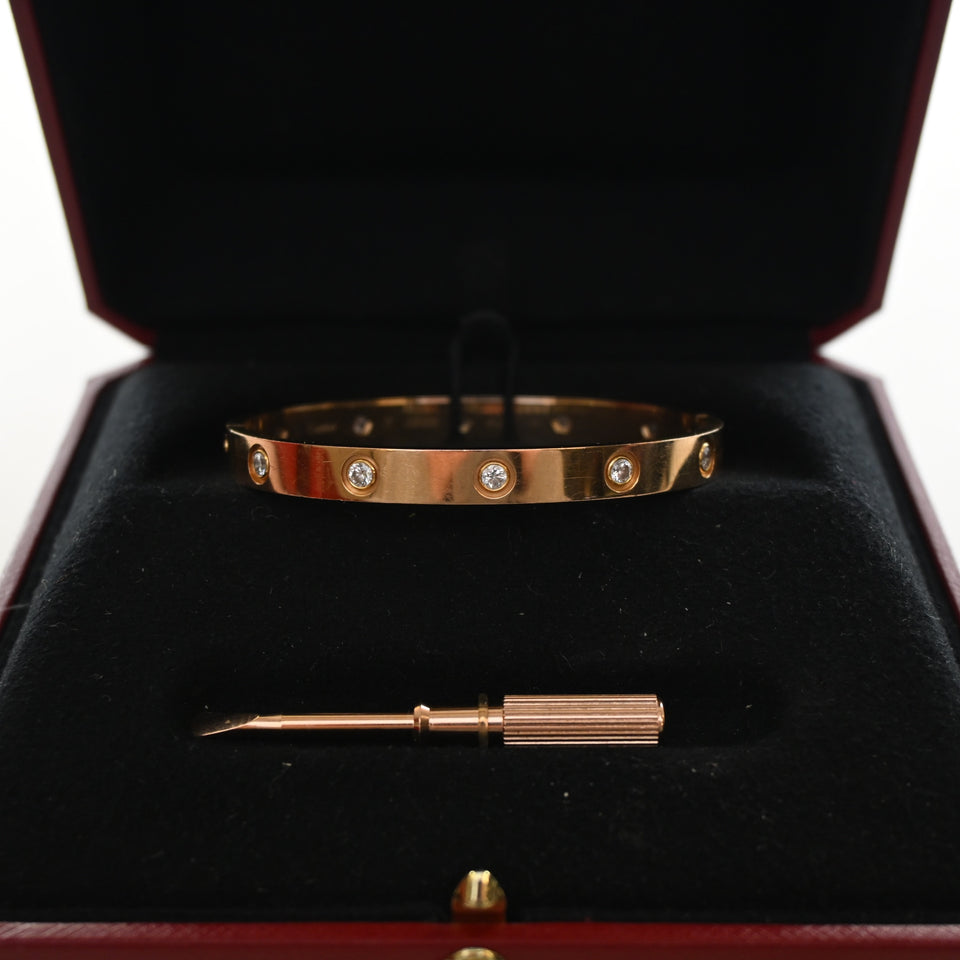 Cartier Classic Model 10 Diamond Love Bracelet Sz 17