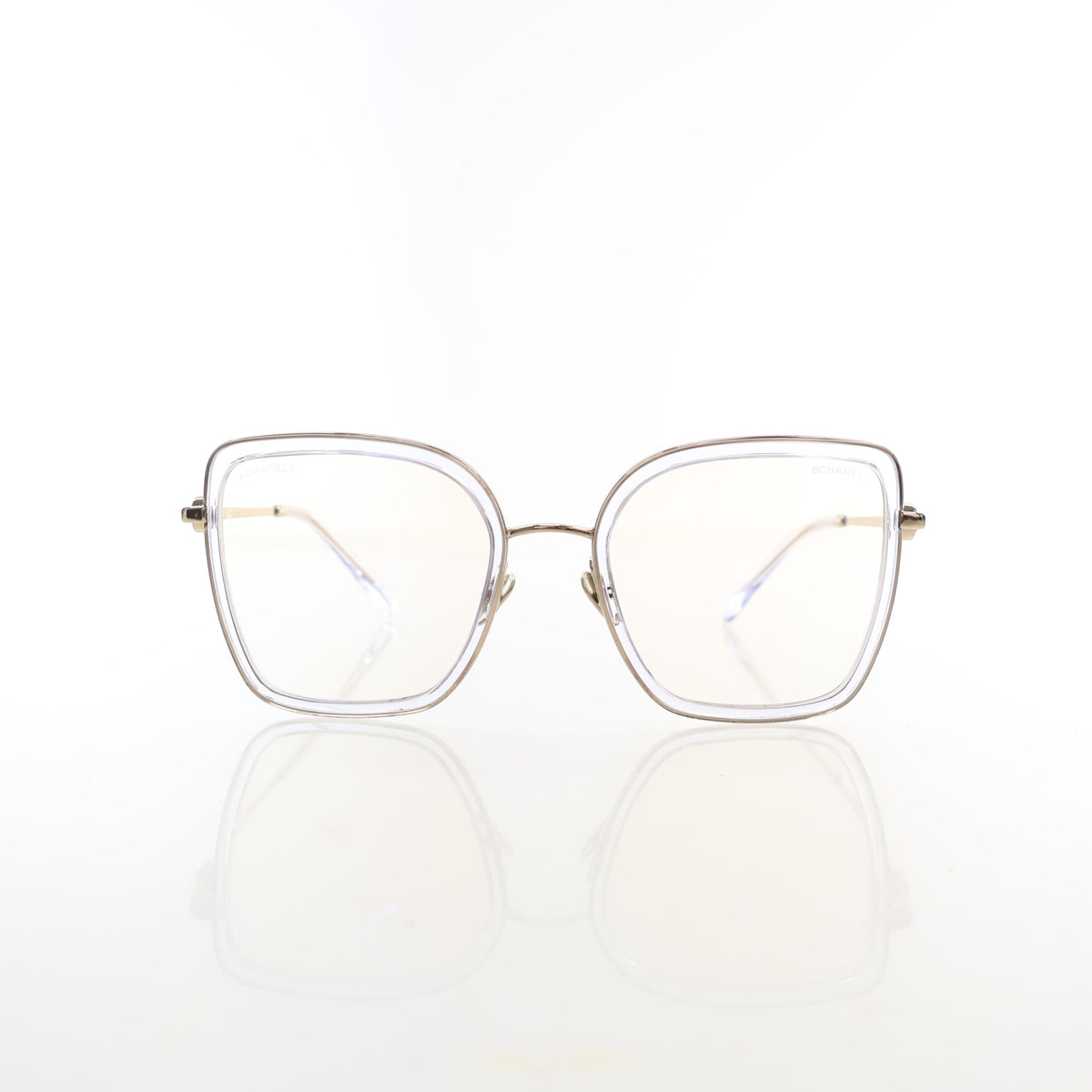 Pre-Owned Chanel Butterfly Blue Light Glasses, front view, authenticated at Luxe Du Jour