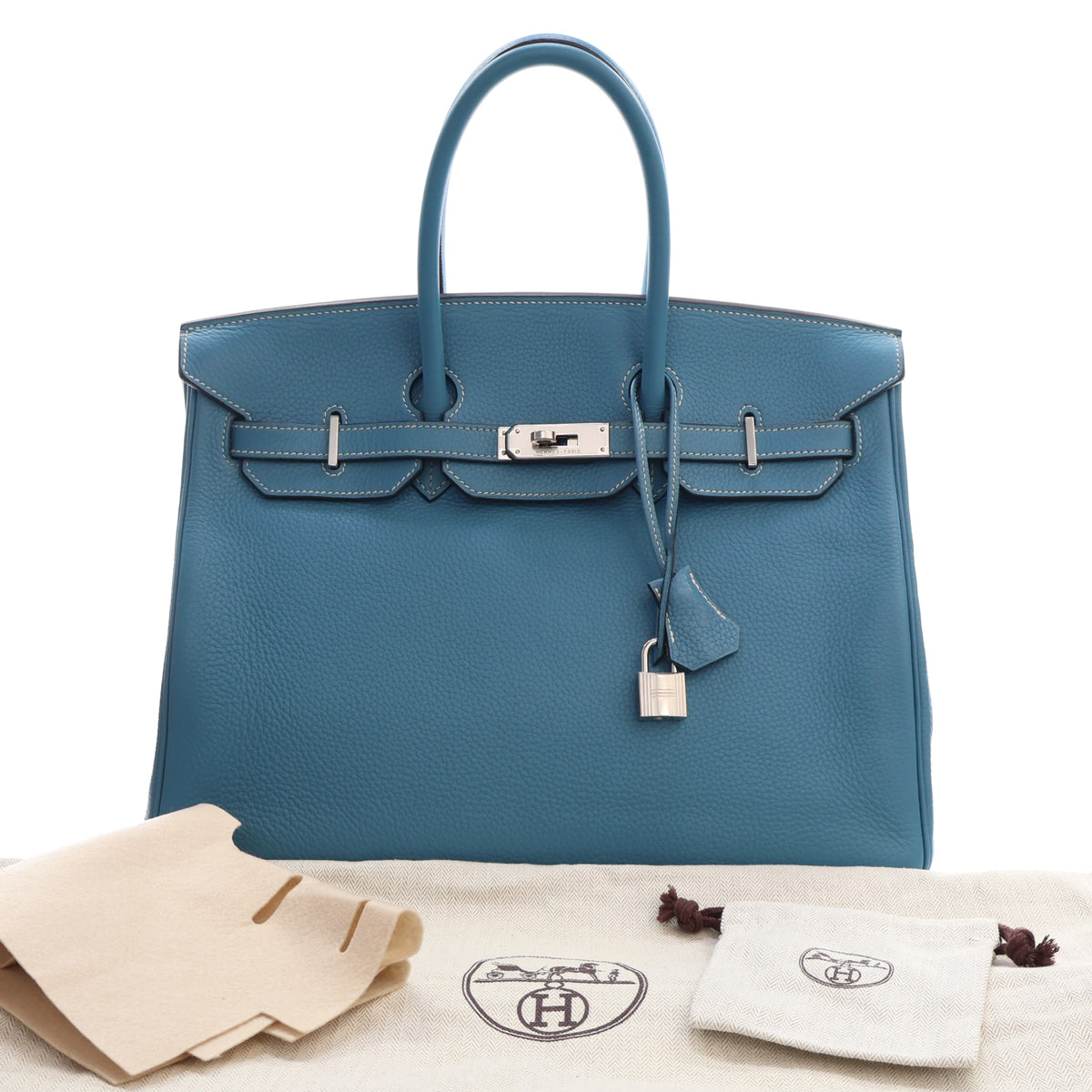 Pre-Owned Hermès Birkin 35 Blue Jean Togo Leather, front view, photo 23 of 23