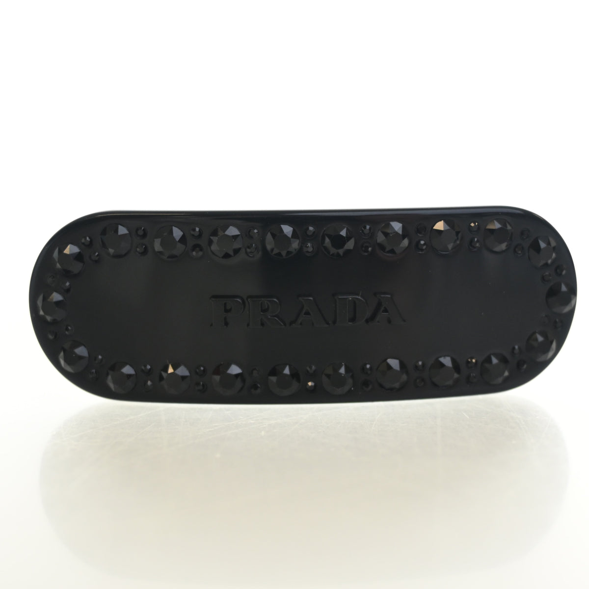 Pre-Owned Prada Crystal Logo Barrette, base and feet view