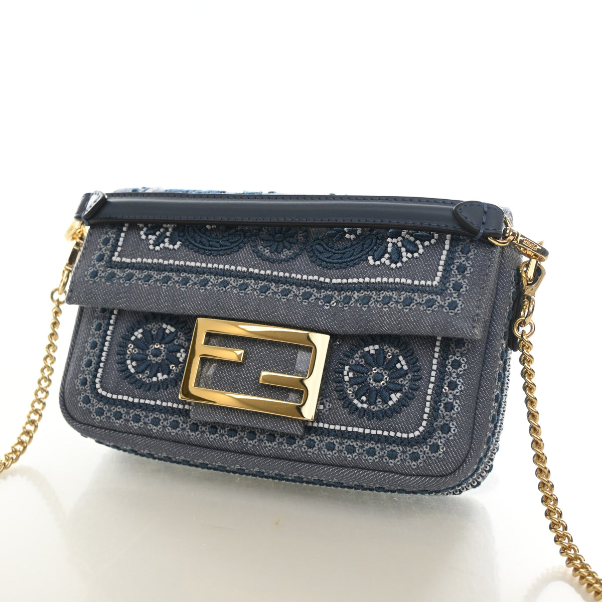 Fendi Mini Denim Coral Bandana Baguette, photo 3 of 14