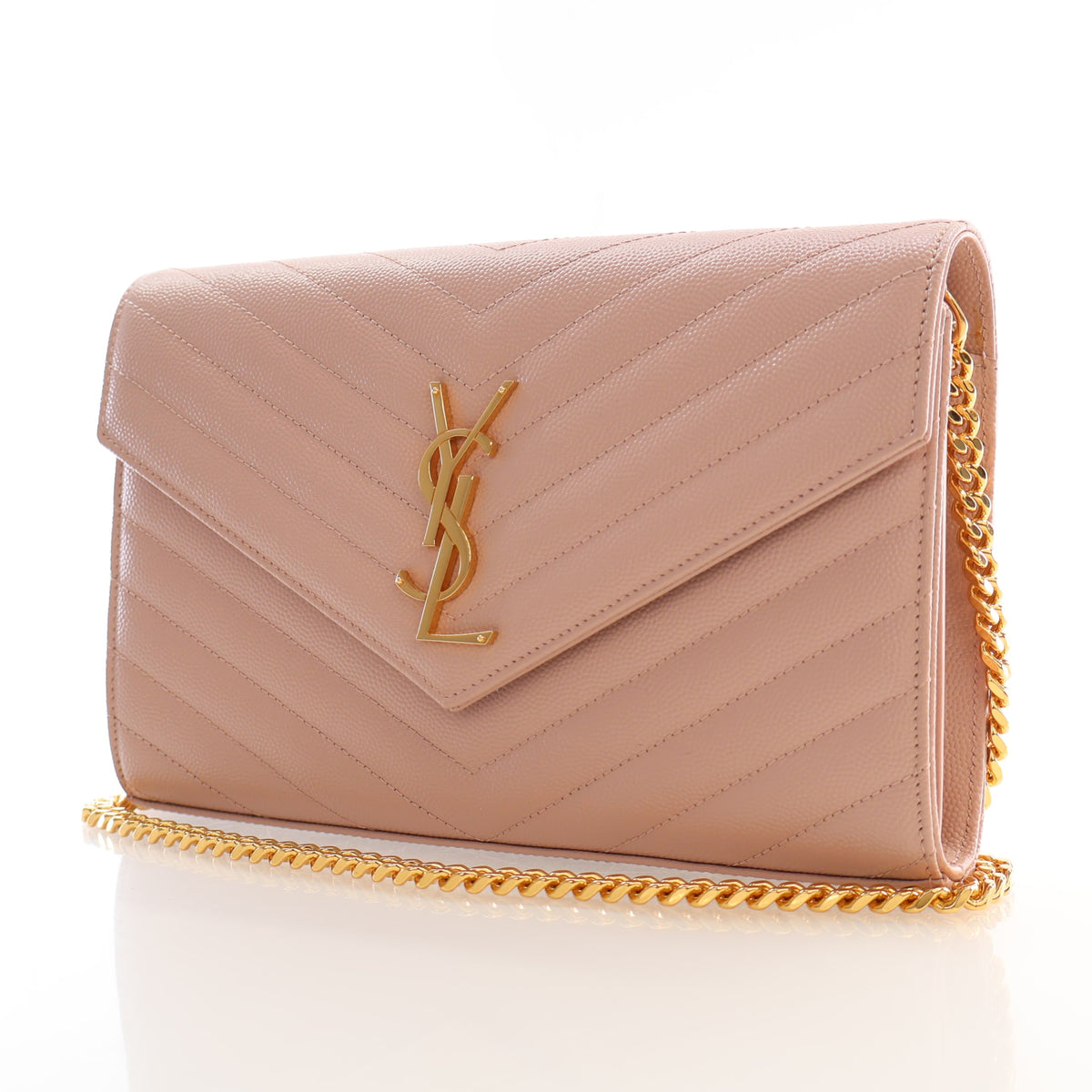 Pre-Owned Saint Laurent Chain Wallet Calfskin Cassandre Envelope, three-quarter view, photo 3 of 19