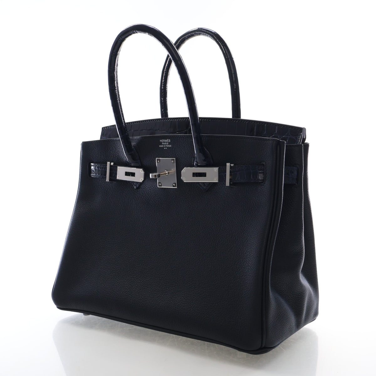 Pre-Owned Hermès Birkin 30 Noir Togo Niloticus Crocodile Leather Touch, three-quarter view, photo 6 of 21