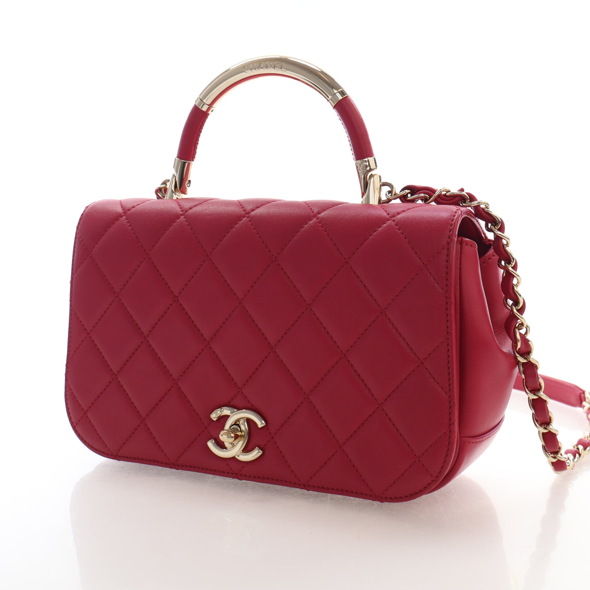 Pre-Owned Chanel Flap Bag Small Lambskin Carry Chic, three-quarter view