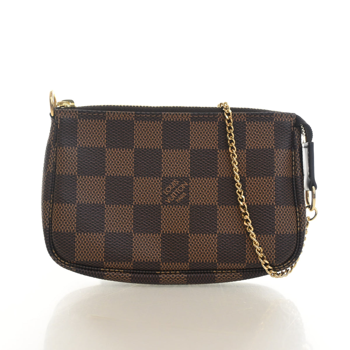 Pre-Owned Louis Vuitton Pochette Mini Damier Ebene Accessoires, front view, authenticated at Luxe Du Jour