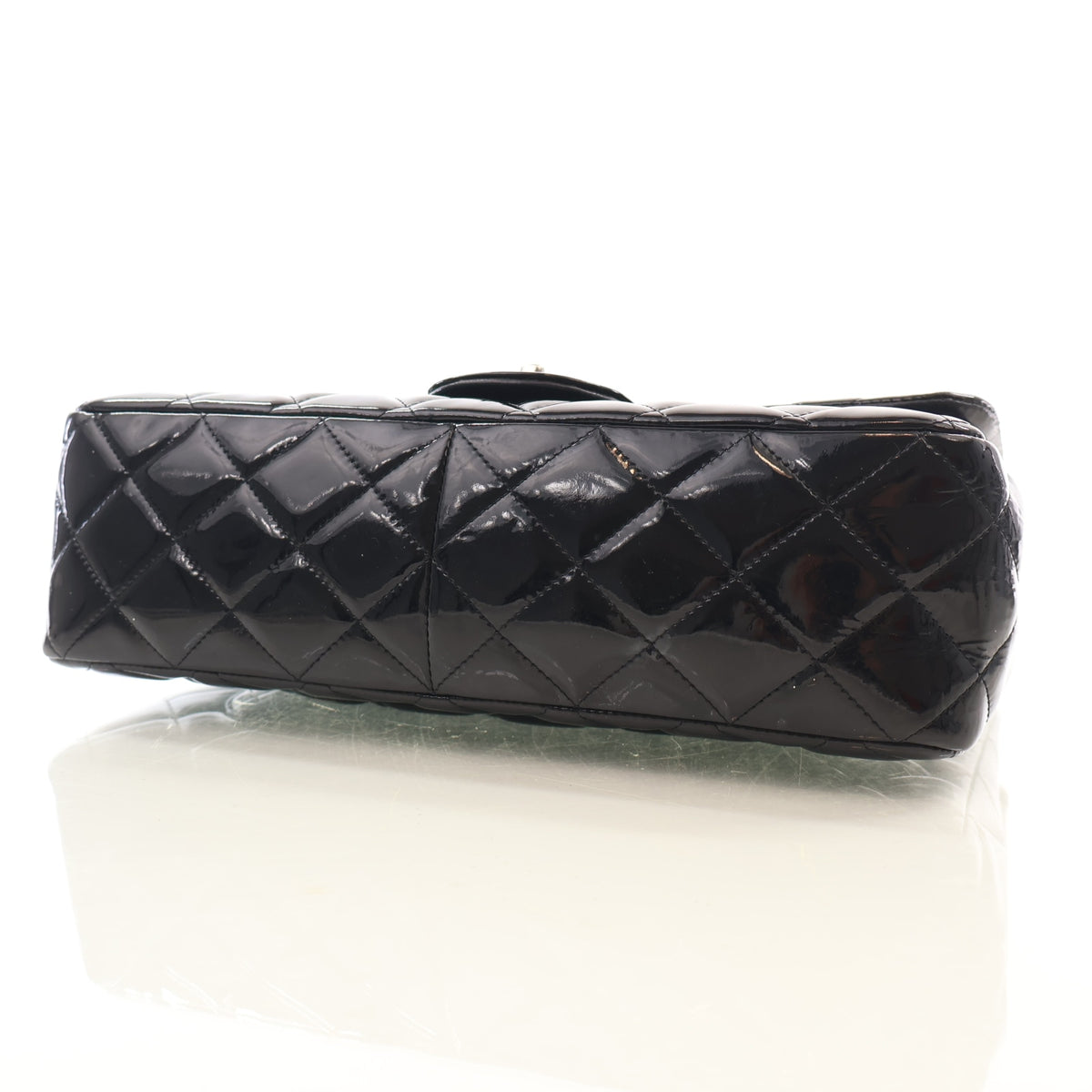 Pre-Owned Chanel Classic Double Flap Jumbo Patent Leather Bag, base and feet view, photo 7 of 19