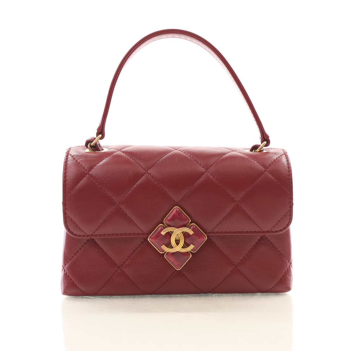 Pre-Owned Chanel Flap Bag Mini Lambskin Diamond Lock, front view, authenticated at Luxe Du Jour